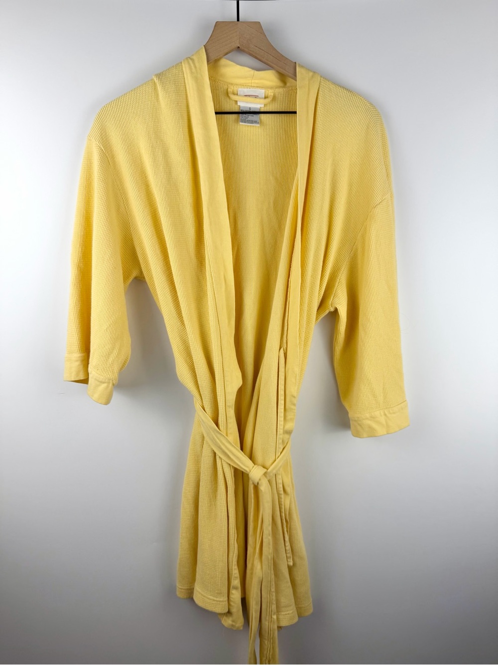 Butter Yellow Talbots Vintage Lightweight Waffle Knit Cotton Robe With Tie Small